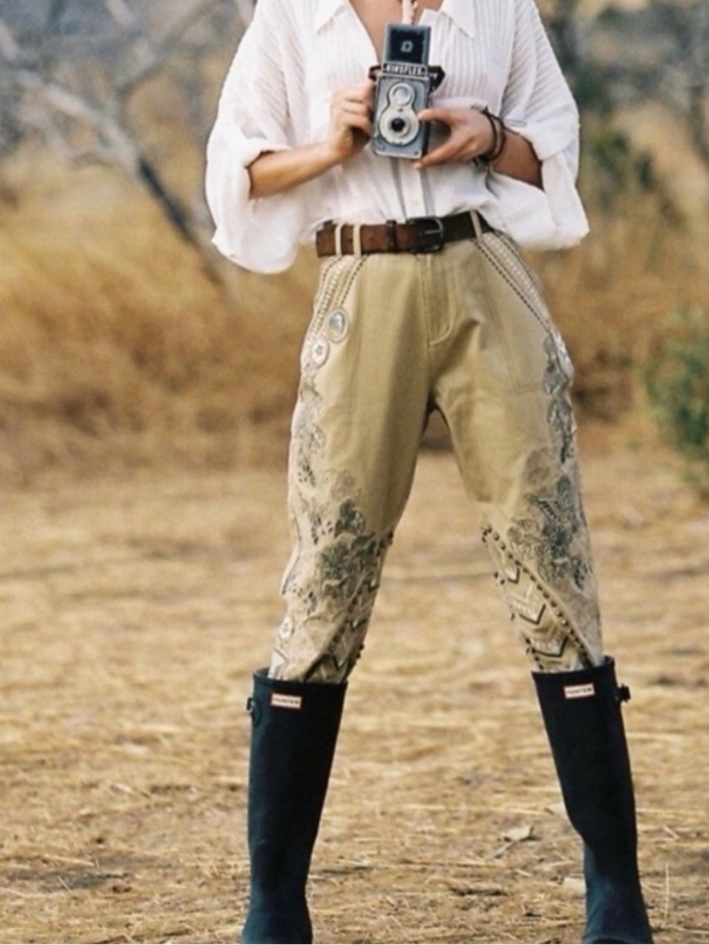 Spell Wanderer pants Khaki Embroidered Crop Pants